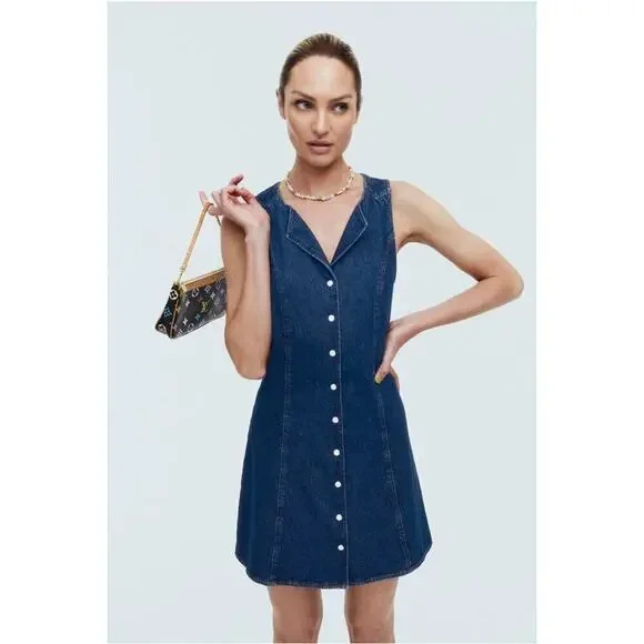 Reformation Jeans Jaime Denim Mini Dress V-Neck Dar Wash Indigo Womens Size 2 - Picture 2 of 8